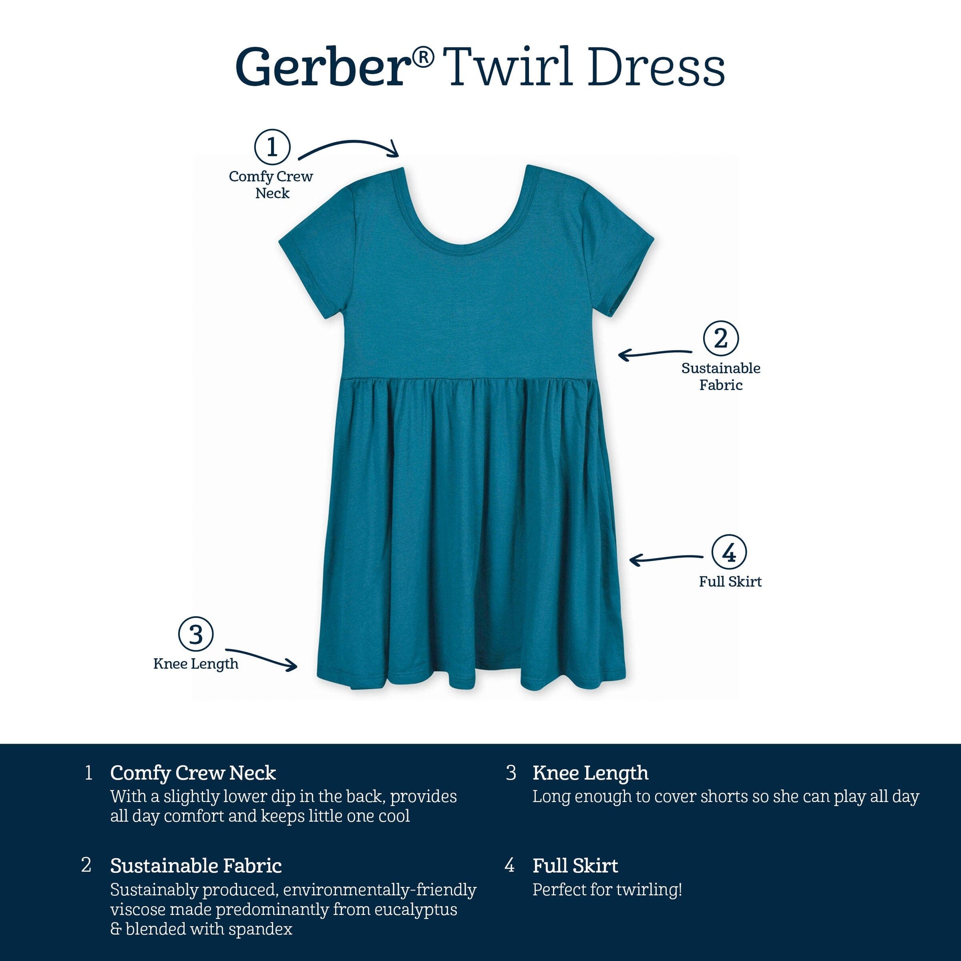 Infant & Toddler Girls Teal Buttery-Soft Viscose Made from Eucalyptus Twirl Dress