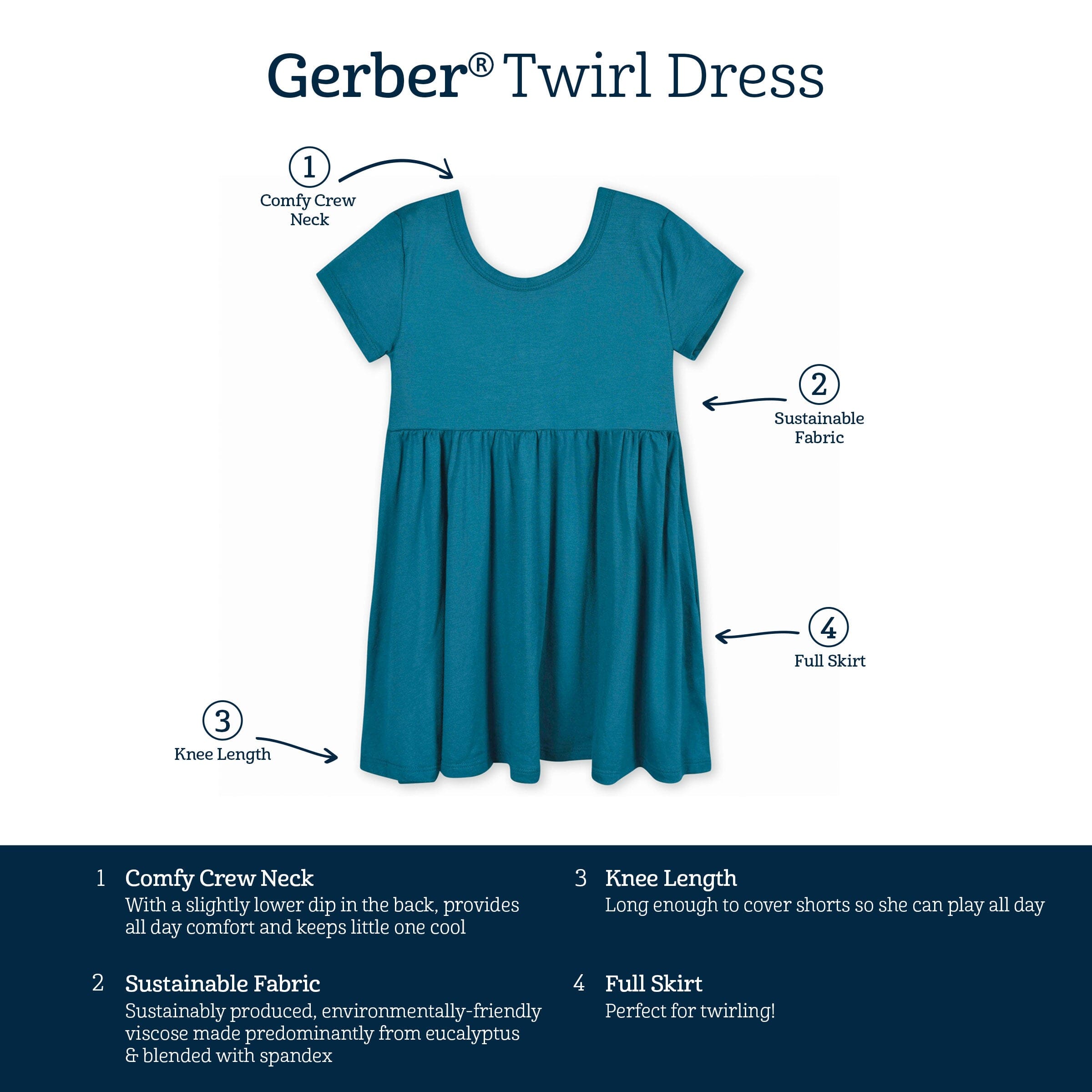 Infant & Toddler Girls Teal Buttery-Soft Viscose Made from Eucalyptus Twirl Dress