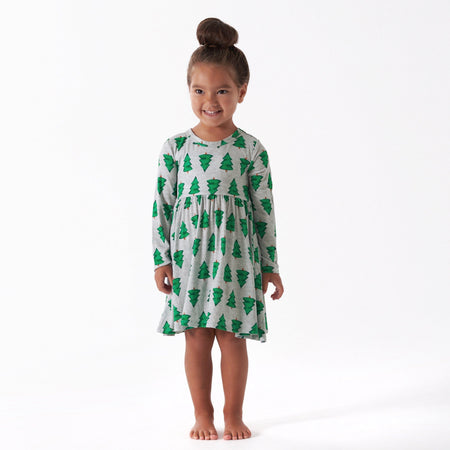 Toddler Girls Spruce Buttery Soft Viscose Made from Eucalyptus Holiday Twirl Dress