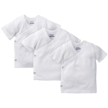3-Pack White Side-Snap Short Sleeve Shirts, Newborn
