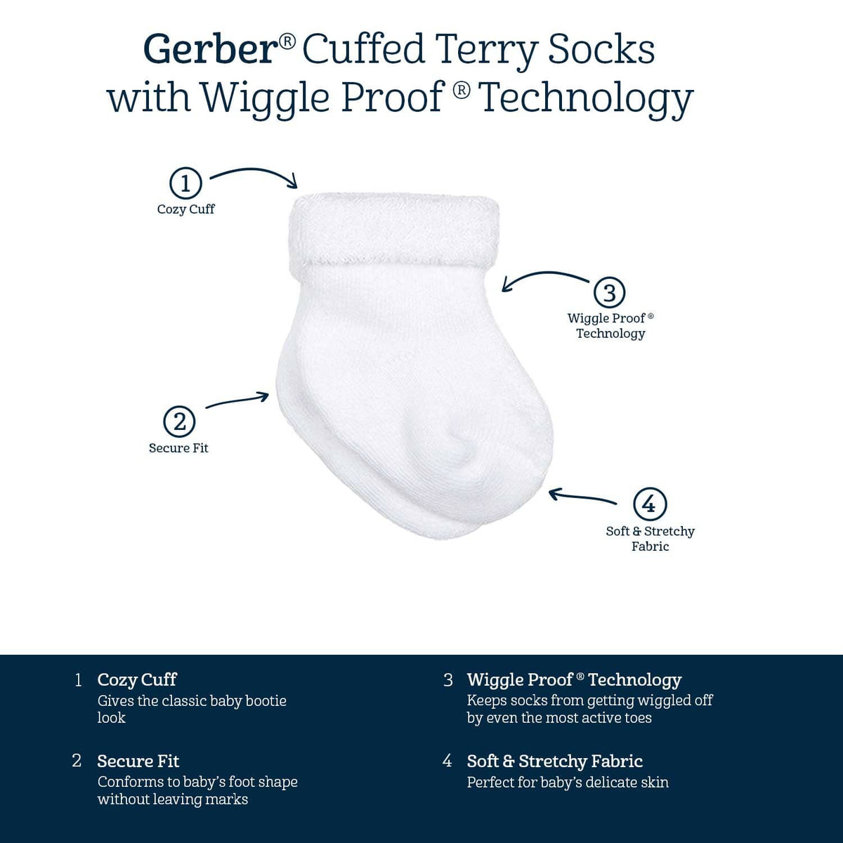 12-Pack Baby Girls Lavender Garden Terry Wiggle Proof® Socks