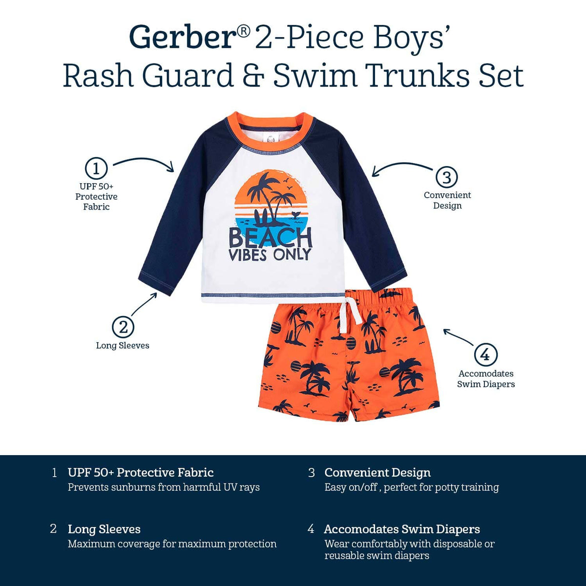 2-Piece Baby & Toddler Boys Vacation Vibes Rash Guard & Swim Trunks Set