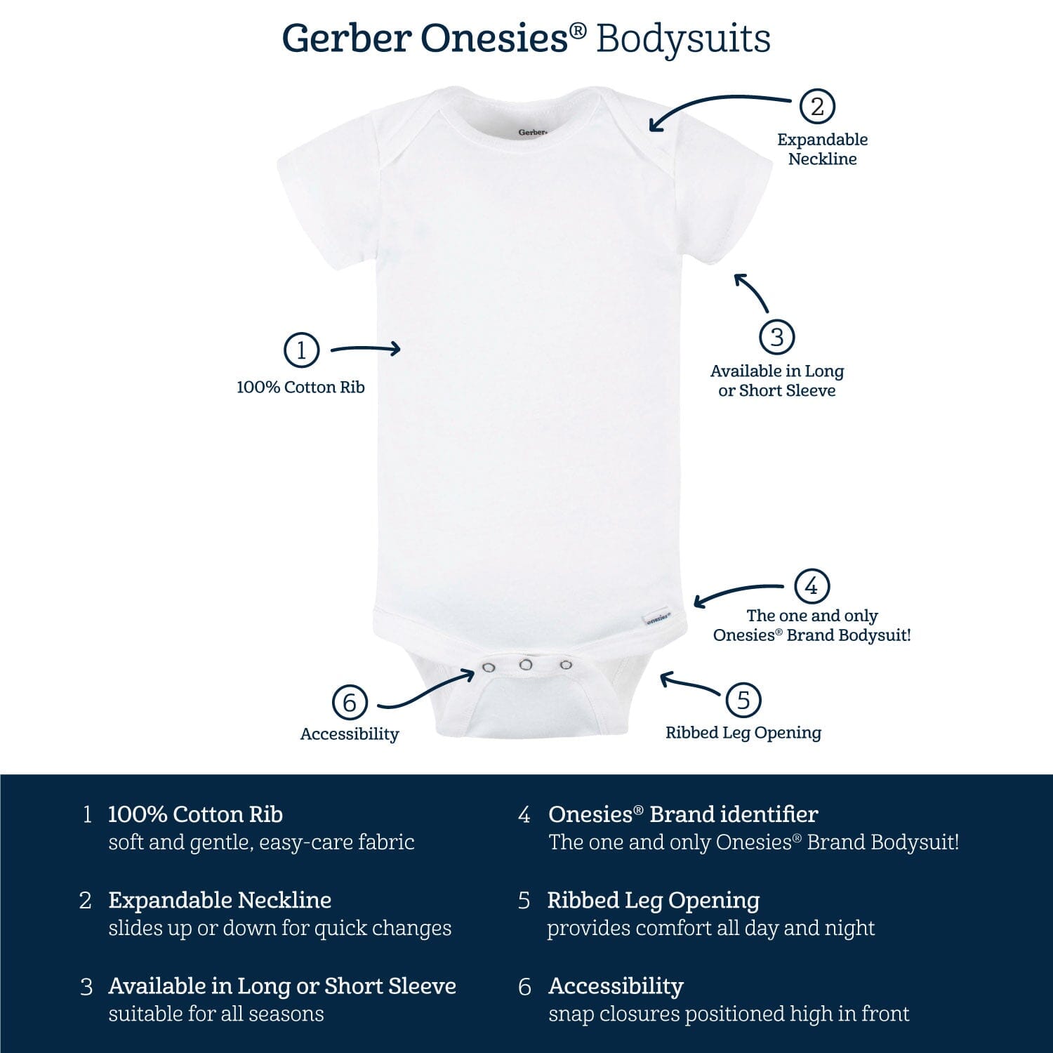 6-Pack Baby White Long-Sleeve Onesies® Bodysuits