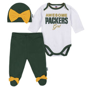 Baby Girls Green Bay Packers 3-Piece Bodysuit, Pant, and Cap Set-Gerber Childrenswear