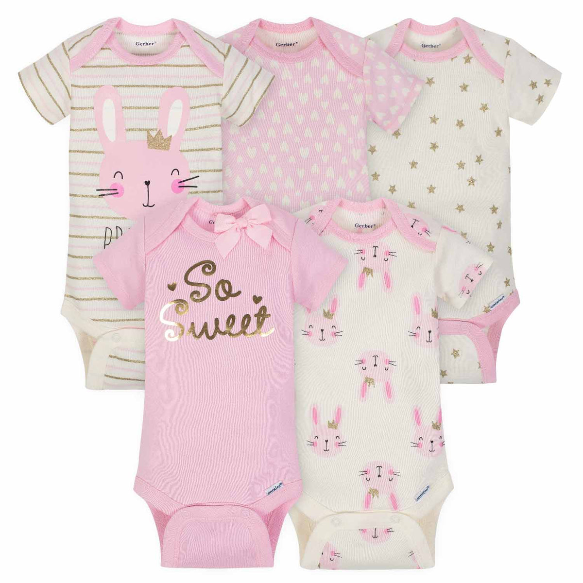 5-Pack Girls Princess Short Sleeve Onesies® Bodysuits-Gerber Childrenswear