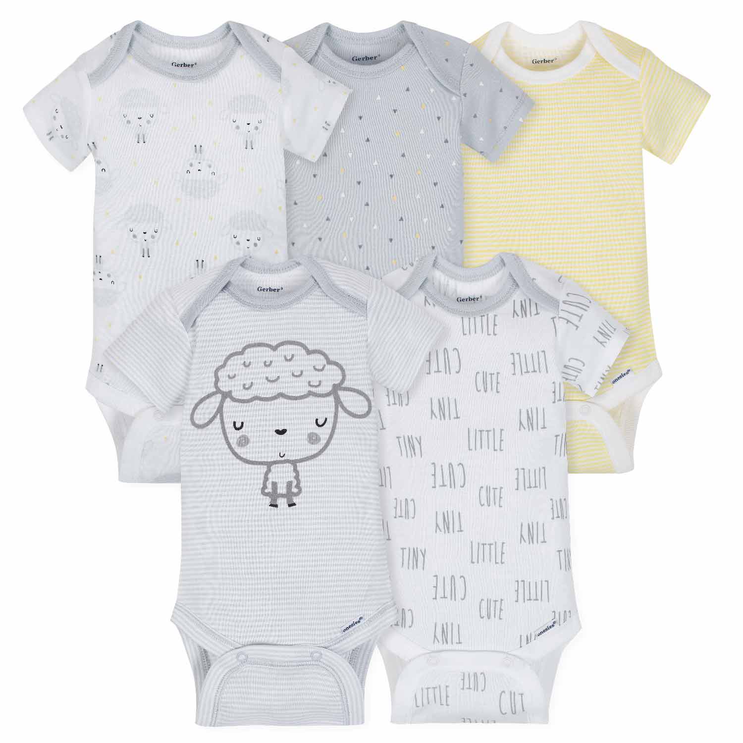 5-Pack Neutral Sheep Short Sleeve Onesies® Bodysuits-Gerber Childrenswear
