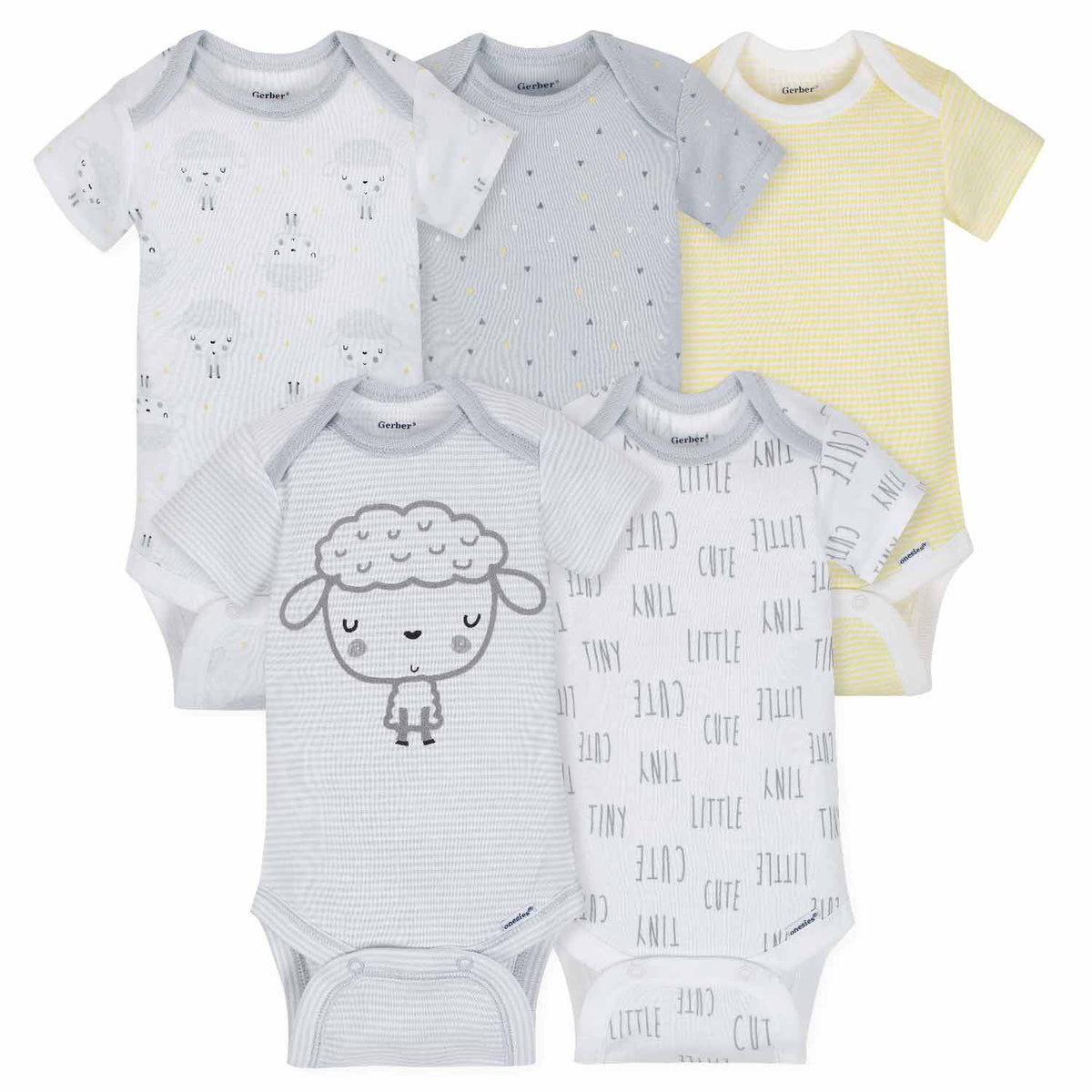 5-Pack Neutral Sheep Short Sleeve Onesies® Bodysuits-Gerber Childrenswear