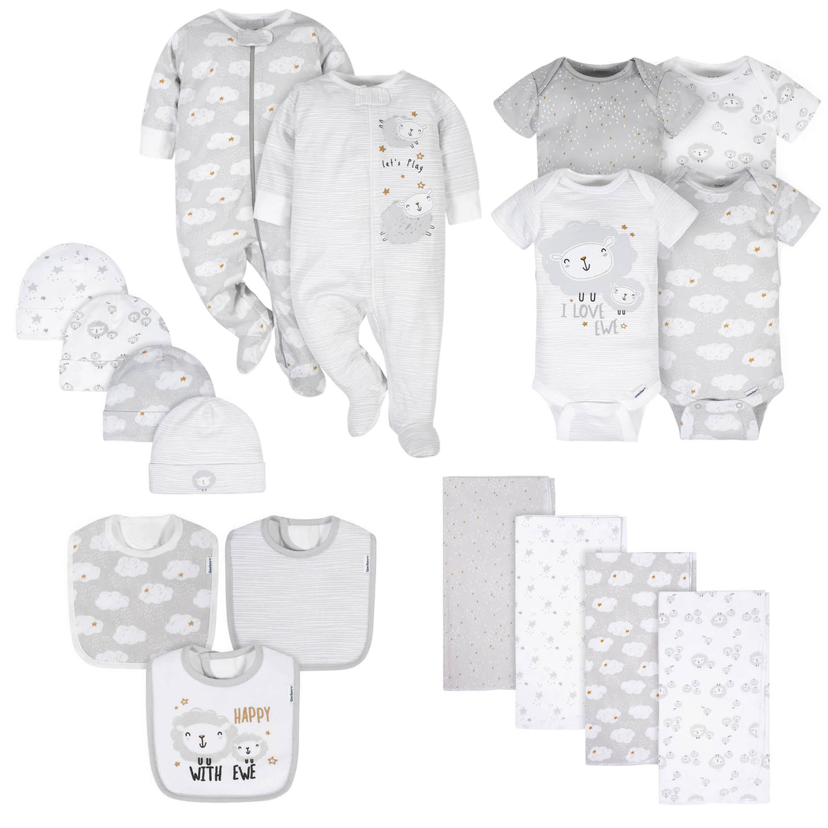 17-Piece Baby Neutral Sheep Apparel & Blankets Set-Gerber Childrenswear