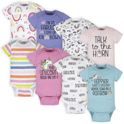 8-Pack Baby Girls Unicorns Onesies® Brand Bodysuits-Gerber Childrenswear