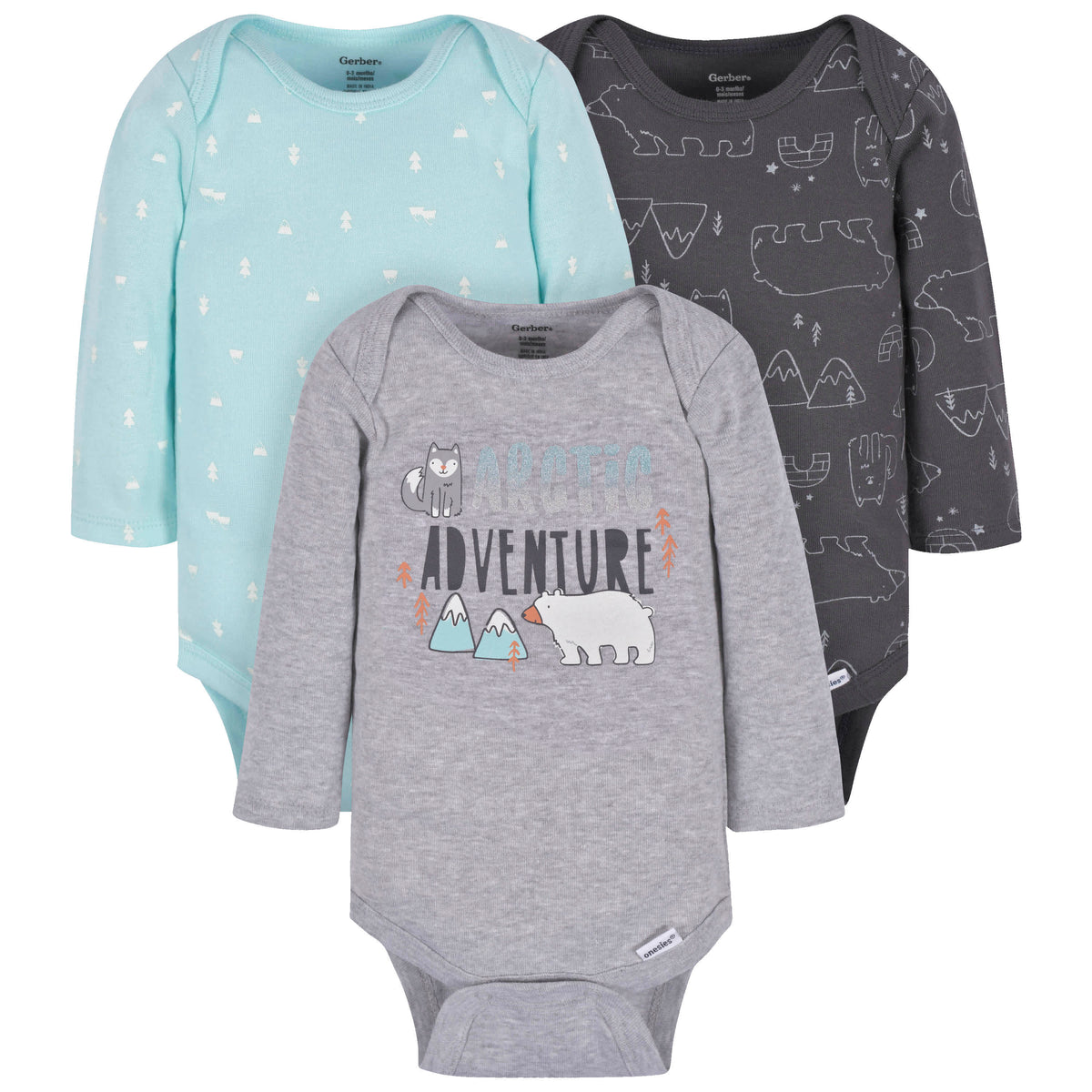 3-Pack Baby Boys Polar Pals Long Sleeve Onesies® Bodysuits