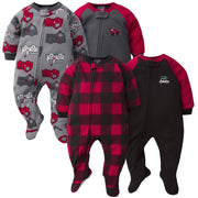 Gerber® 4-Pack Baby Boys Fire Trucks & Plaid Fleece Pajamas-Gerber Childrenswear