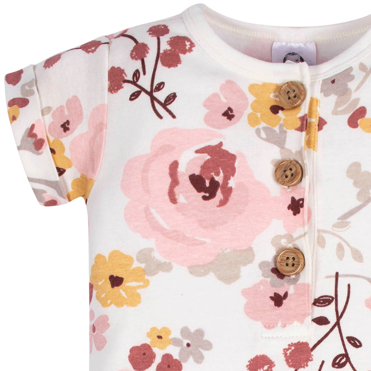 2-Pack Baby Girls Floral & Dots Short Sleeve Rompers-Gerber Childrenswear