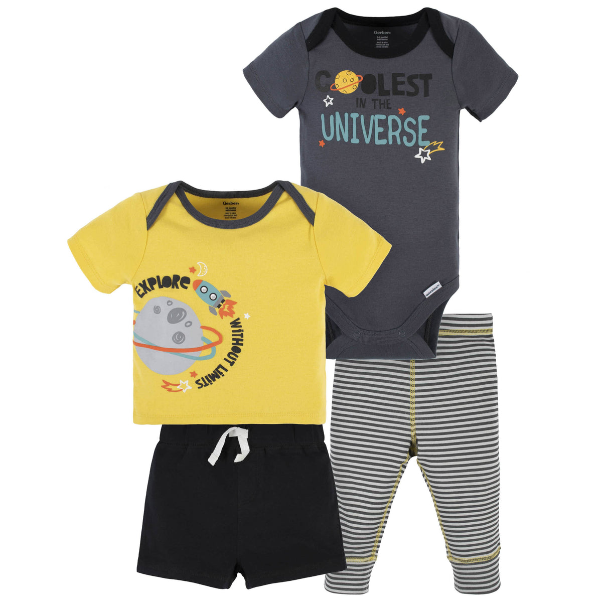 4-Piece Baby Boys Blast Off Onesies® Bodysuit, Tee, Shorts & Pant Set-Gerber Childrenswear