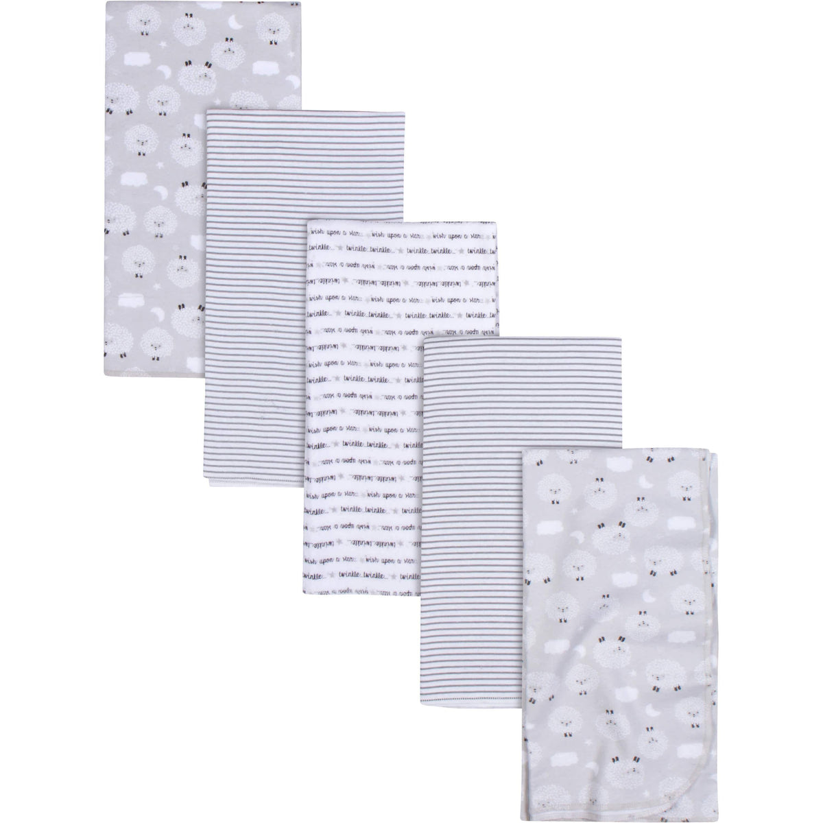 5-Pack Baby Neutral Sheep Flannel Receiving Blankets-Gerber Childrenswear