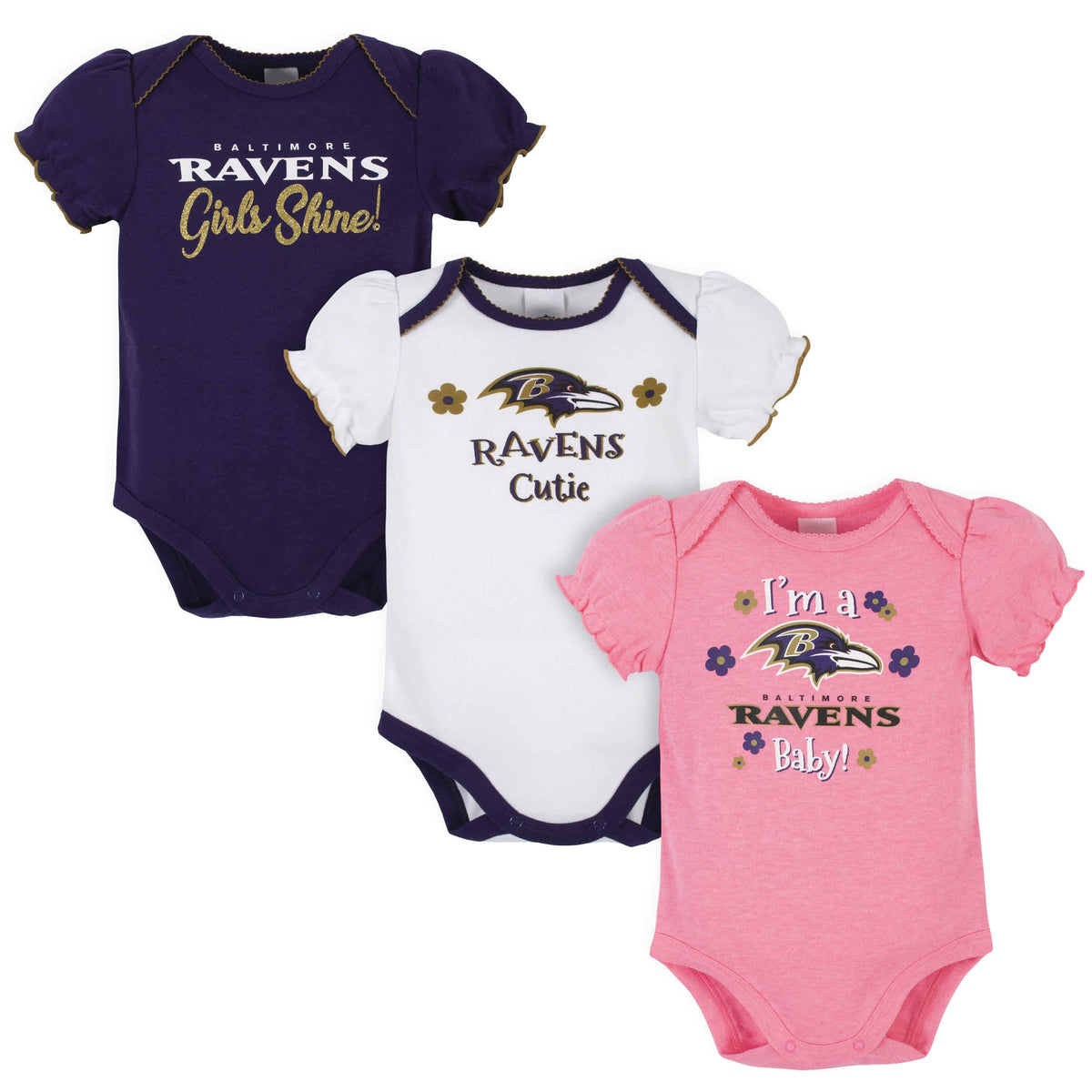 Baltimore Ravens Baby Girls Short Sleeve Bodysuits-Gerber Childrenswear