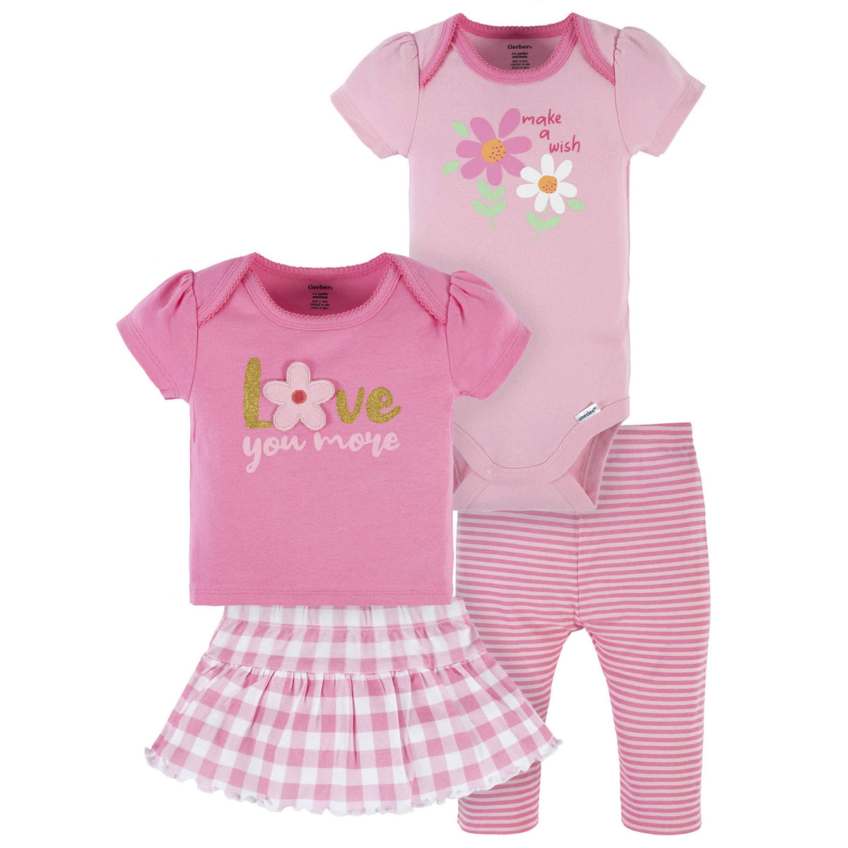 4-Piece Baby Girls Summer Blossom Onesies® Bodysuit, Tee, Skort & Pant Set-Gerber Childrenswear