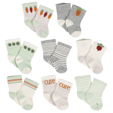 8-Pack Baby Neutral Happy Veggies Jersey Wiggle Proof® Socks