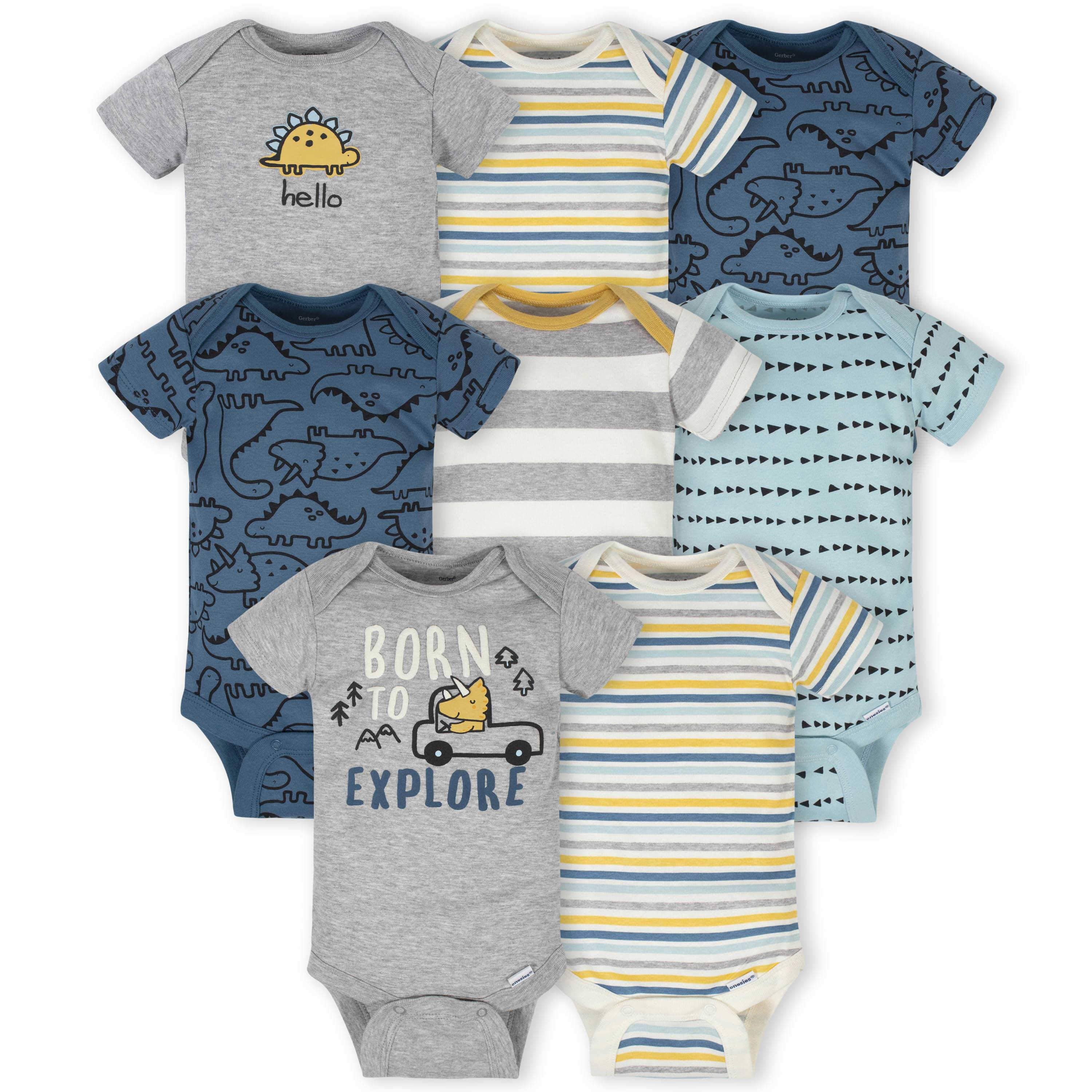 8-Pack Baby Boys Dinosaur Short Sleeve Onesies® Bodysuits-Gerber Childrenswear