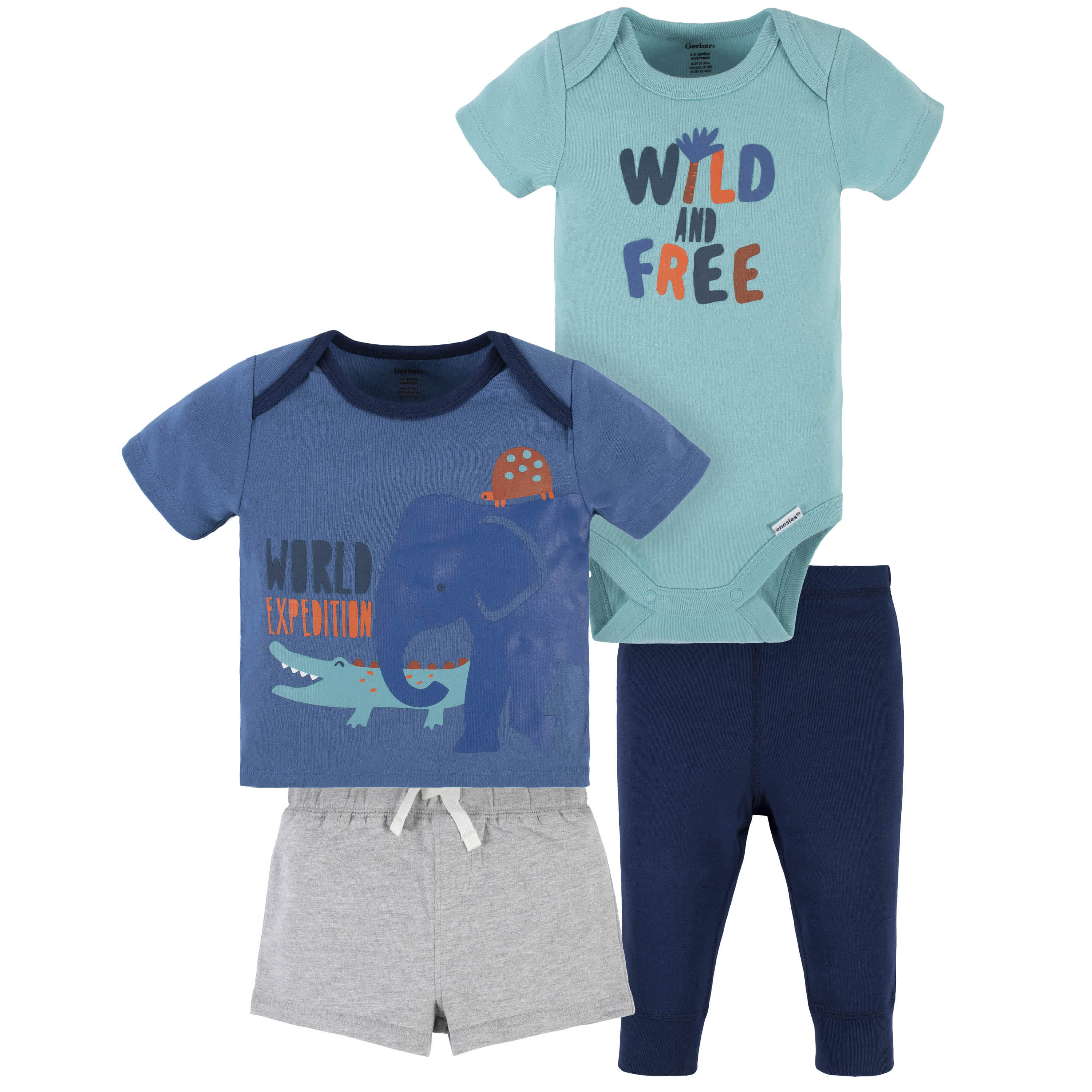 4-Piece Baby Boys Wild & Free Onesies® Bodysuit, Tee, Shorts & Pant Set-Gerber Childrenswear