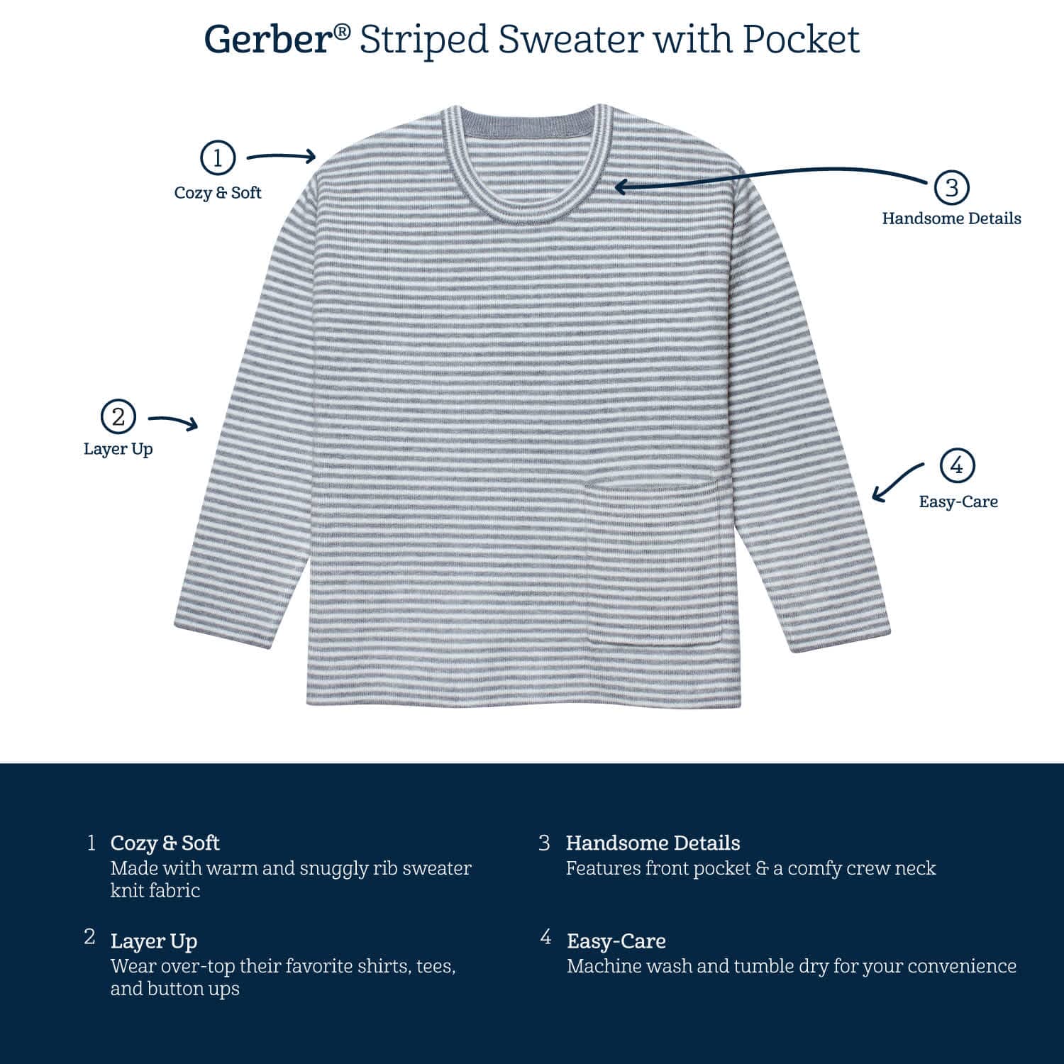 Infant & Toddler Boys Blue Striped Sweater with Pocket-Gerber Childrenswear