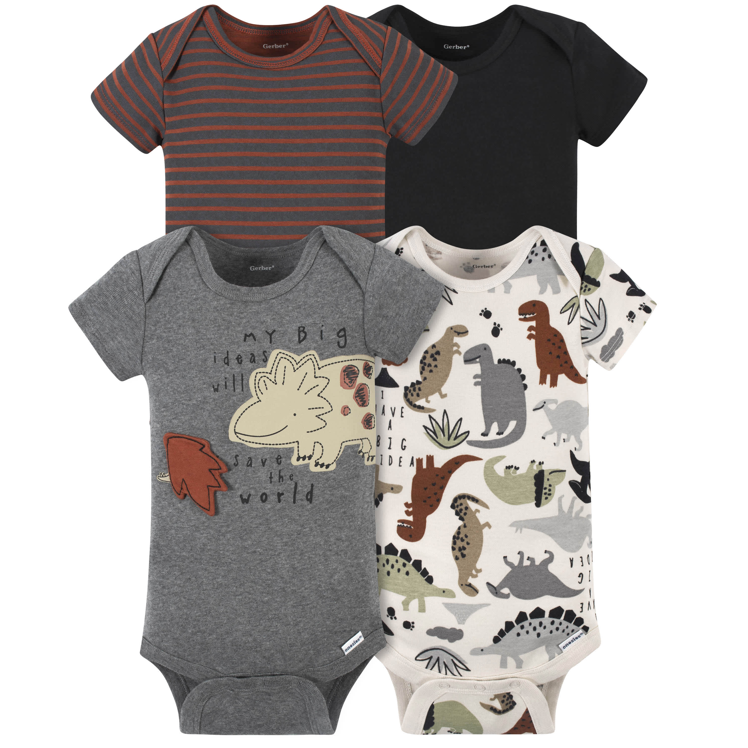 4-Pack Baby Boys Dino Short Sleeve Onesies® Bodysuits-Gerber Childrenswear