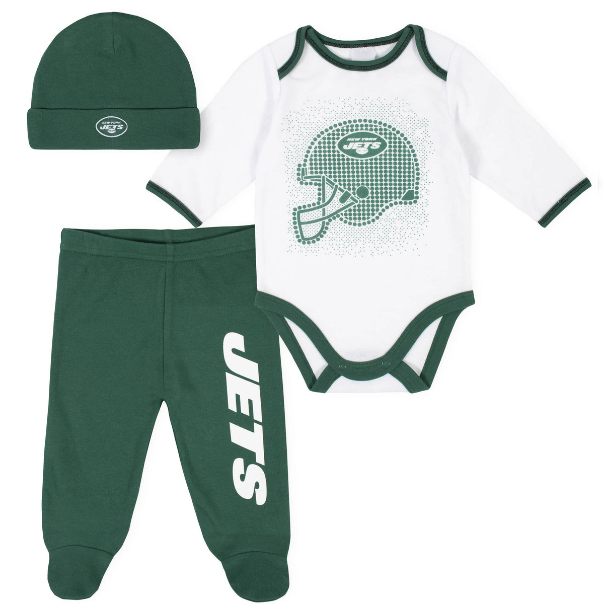 New York Jets 3-Piece Baby Boys Bodysuit, Pant, and Cap Set-Gerber Childrenswear