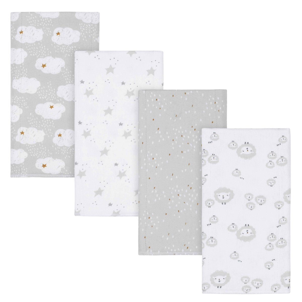 4-Pack Baby Neutral Sheep Flannel Burp Cloths-Gerber Childrenswear