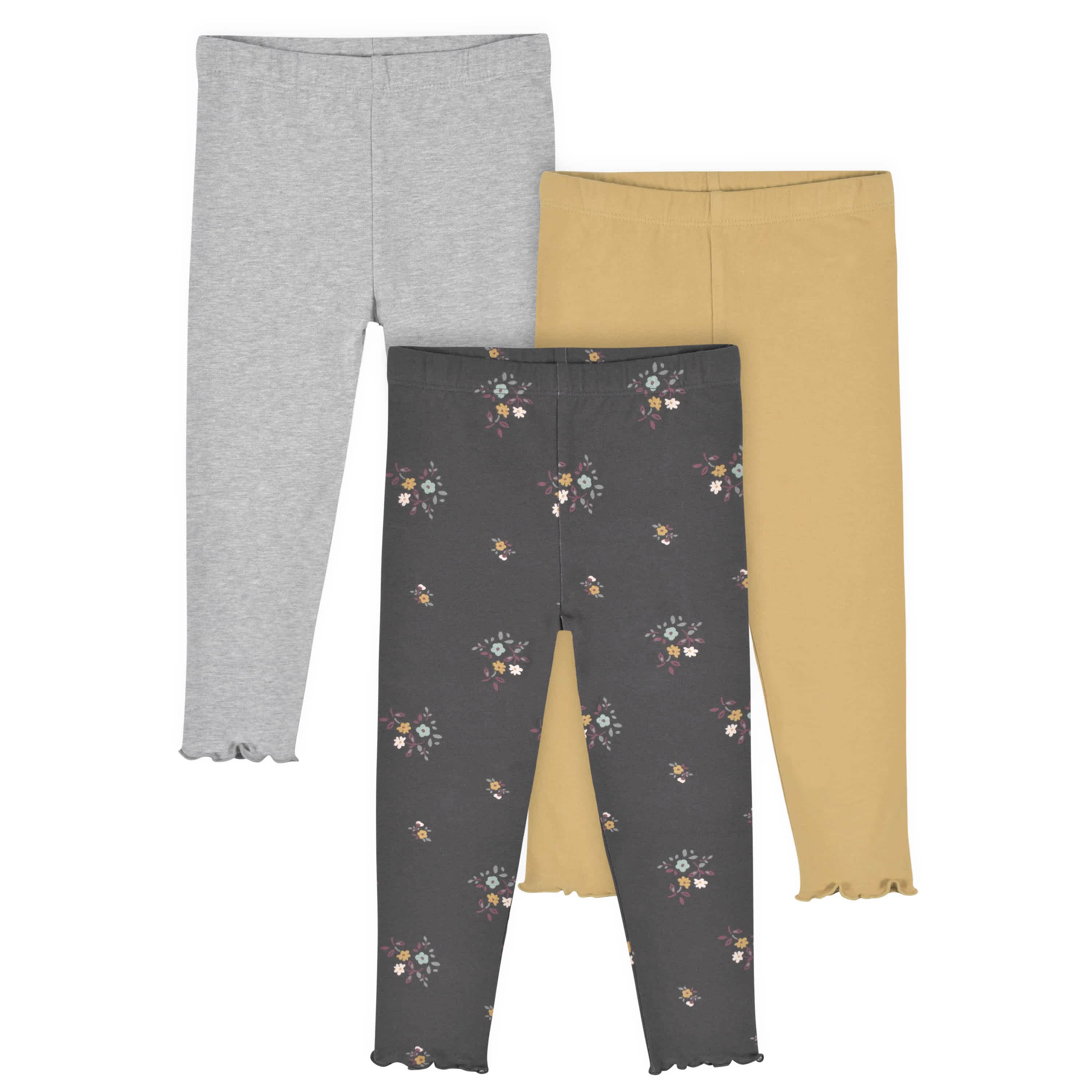 3-Pack Infant & Toddler Girls Mustard & Plum Floral Leggings