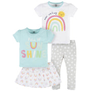 4-Piece Infant & Toddler Girls Dots Of Rainbows Tees, Skort & Pants Set-Gerber Childrenswear