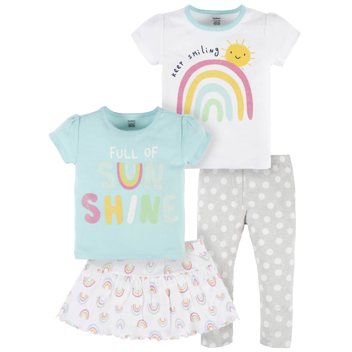 4-Piece Infant & Toddler Girls Dots Of Rainbows Tees, Skort & Pants Set-Gerber Childrenswear