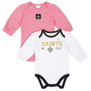 New Orleans Saints Baby Girls Long Sleeve Bodysuits-Gerber Childrenswear
