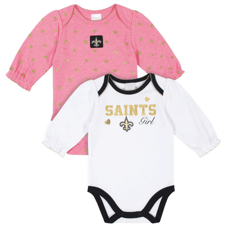 New Orleans Saints Baby Girls Long Sleeve Bodysuits