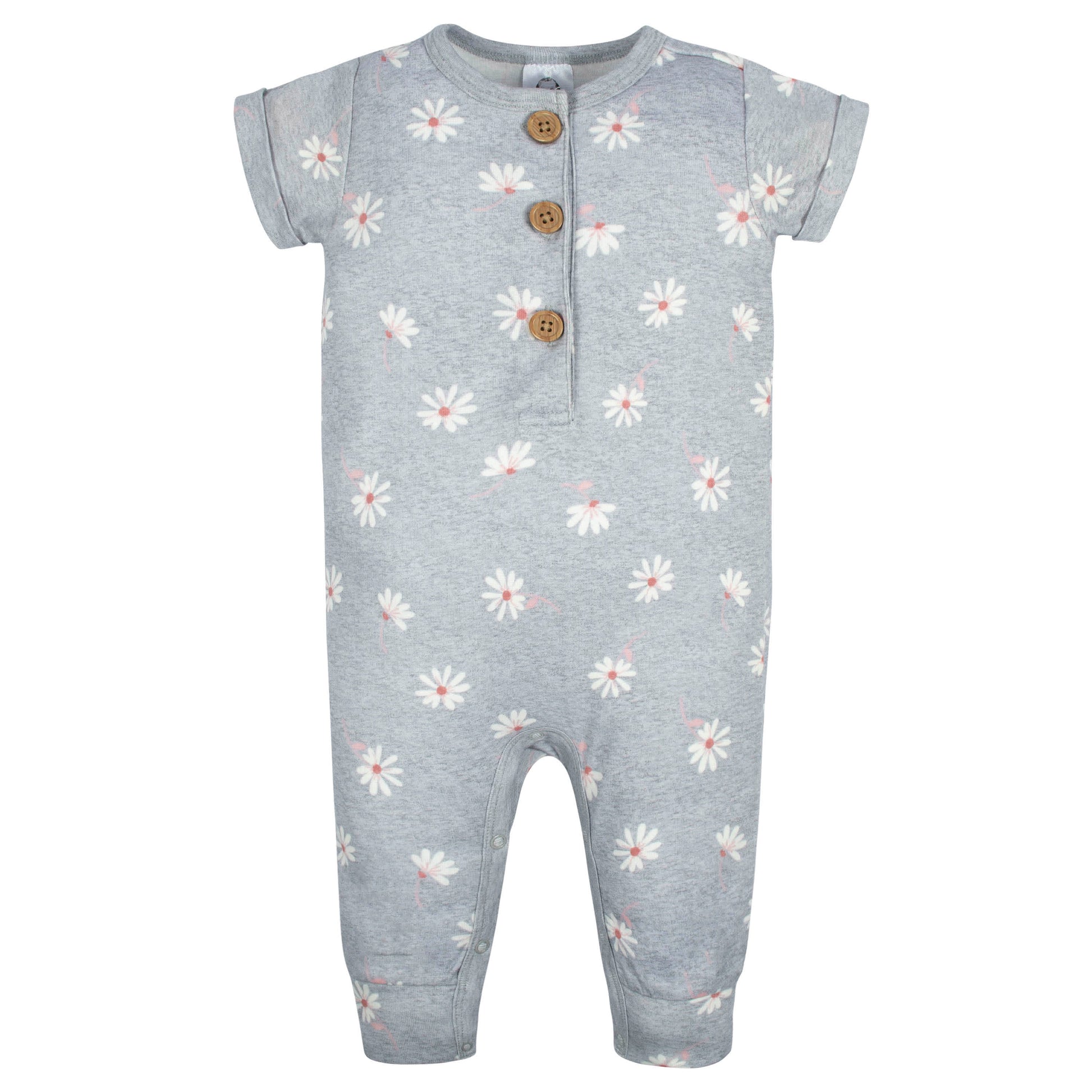 2-Pack Baby Girls Floral & Daisies Short Sleeve Rompers-Gerber Childrenswear