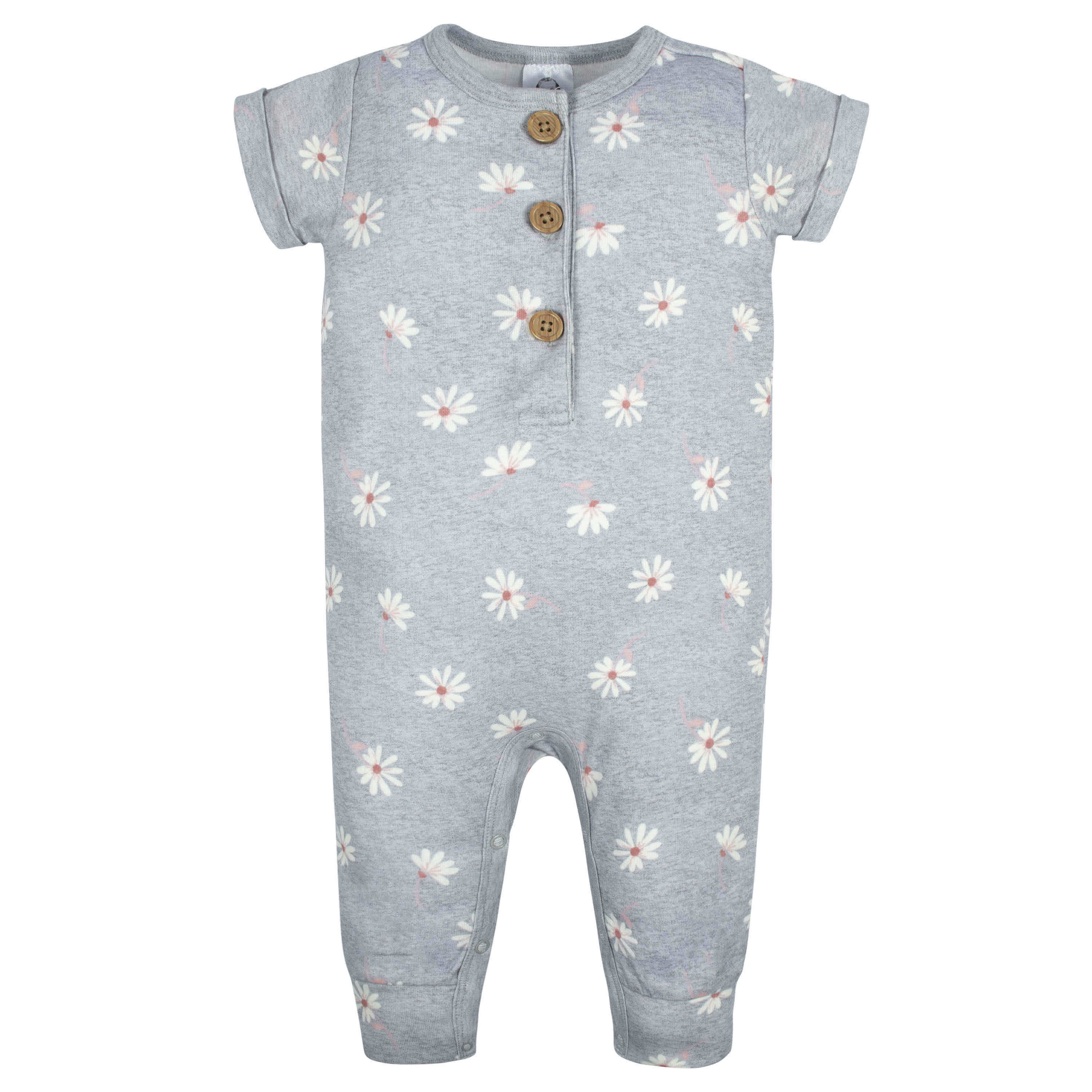 2-Pack Baby Girls Floral & Daisies Short Sleeve Rompers-Gerber Childrenswear