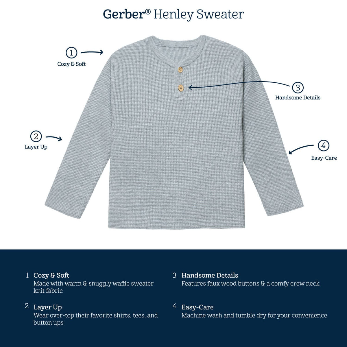 Infant & Toddler Boys Gray Heather Henley Sweater-Gerber Childrenswear