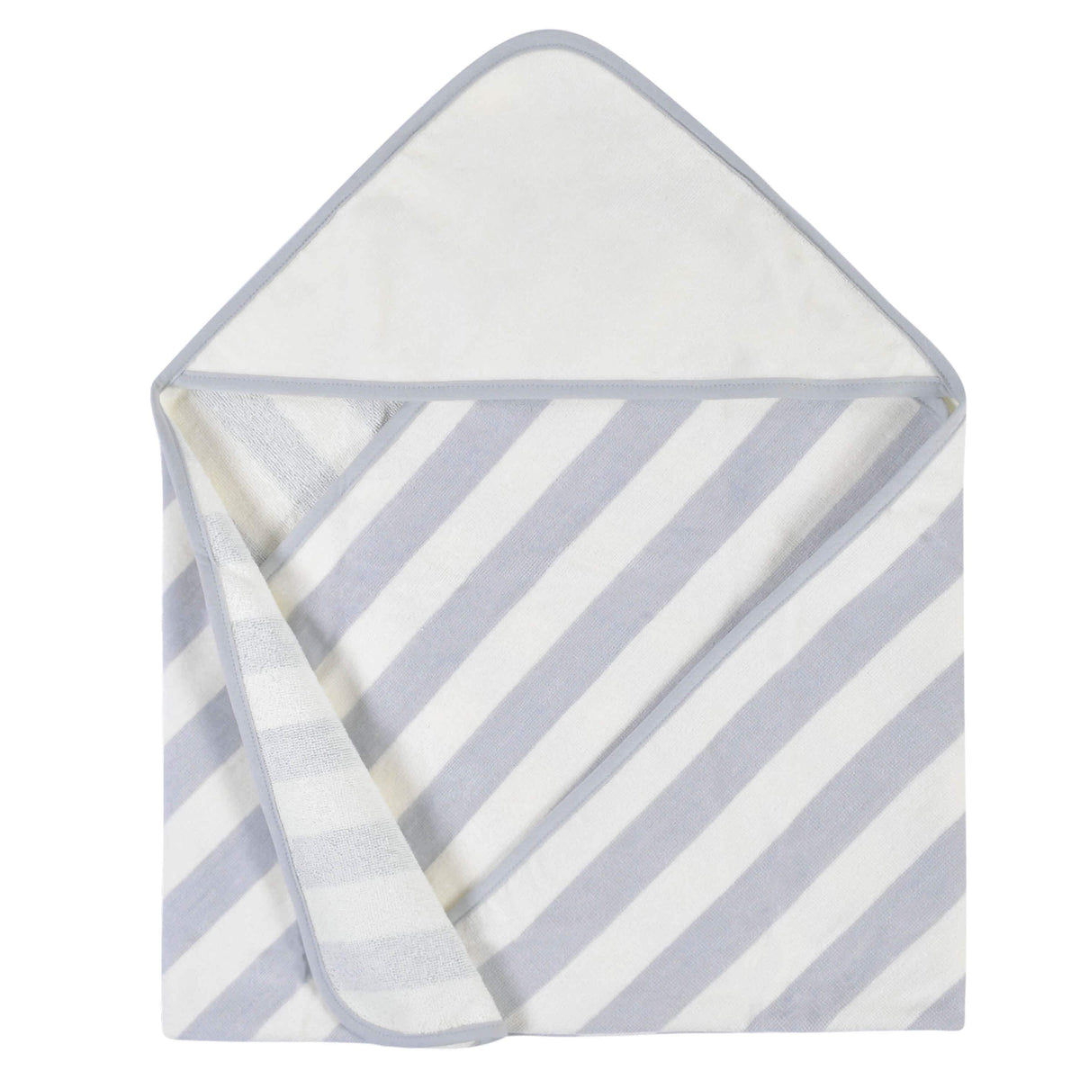 Embroidered 4-Piece Neutral Striped Gray Hooded Towel & Washcloths Set-Gerber Childrenswear
