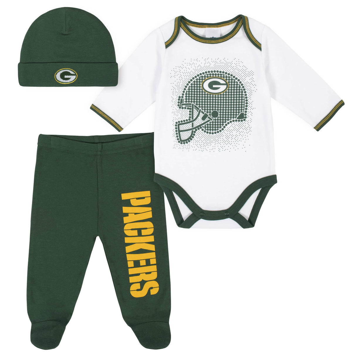 Green Bay Packers 3-Piece Baby Boys Bodysuit, Pant, and Cap Set-Gerber Childrenswear