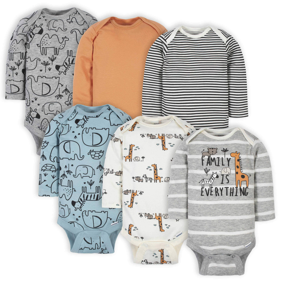 6-Pack Baby Boys Jungle Long Sleeve Onesies® Bodysuits-Gerber Childrenswear