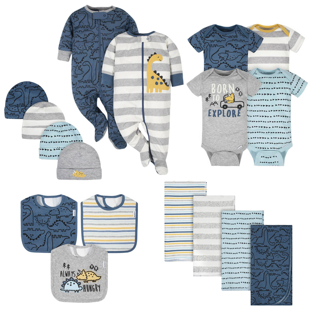 17-Piece Baby Boys Dino Apparel & Blankets Set-Gerber Childrenswear