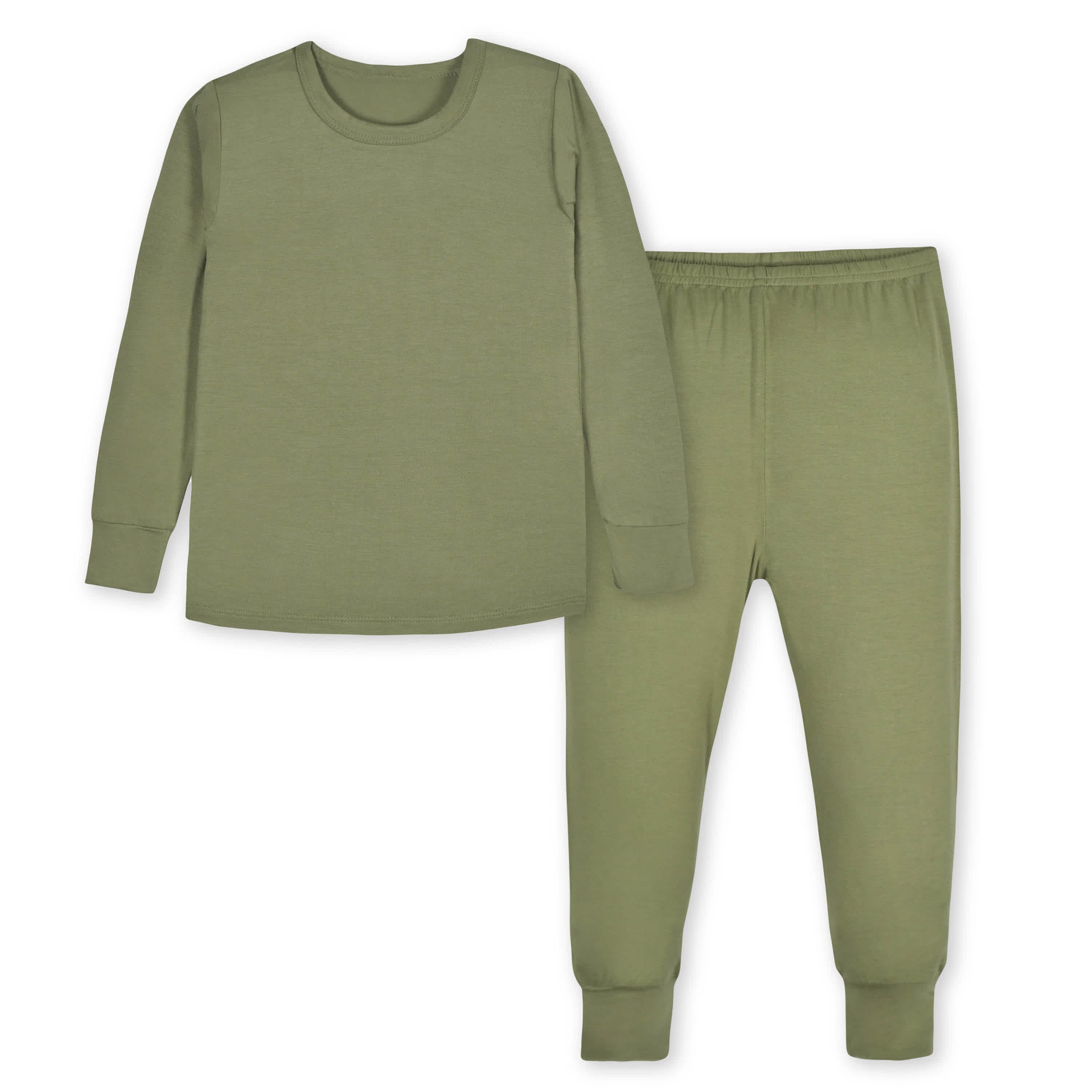 2-Piece Infant & Toddler Olive Buttery-Soft Viscose Made from Eucalyptus Snug Fit Pajamas