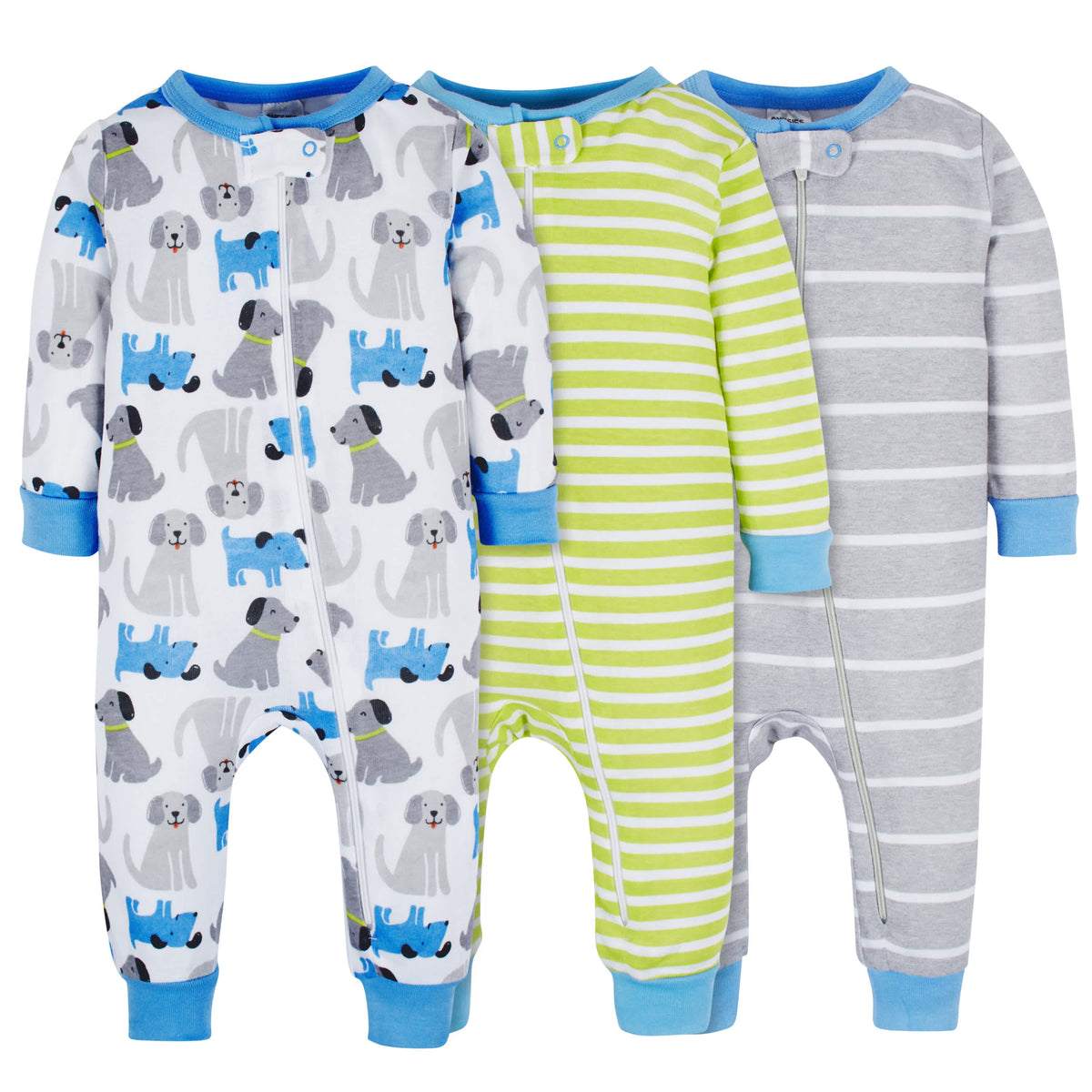 3-Pack Baby & Toddler Boys Stripes & Doggies Snug Fit Footless Pajamas