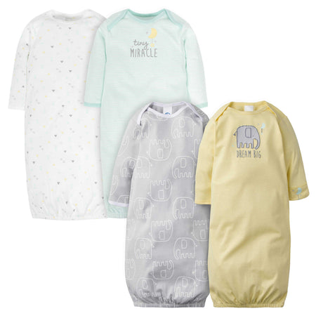 4-Pack Baby Neutral Animal Gowns