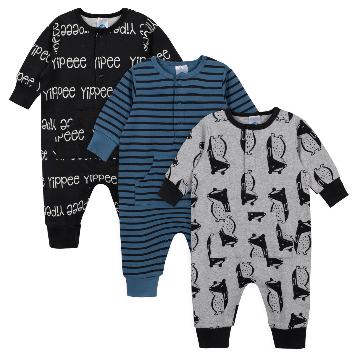 3-Piece Baby Boys Comfy Stretch Badger Coverall Set-Gerber Childrenswear