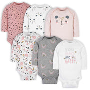 6-Pack Baby Girls Bear Long Sleeve Onesies® Bodysuits-Gerber Childrenswear