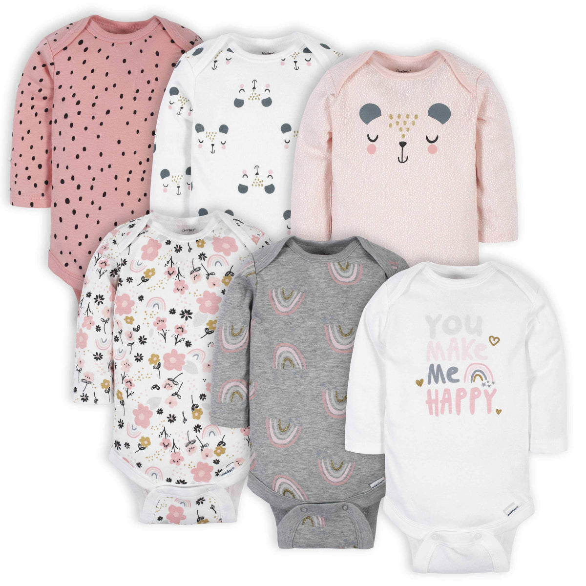 6-Pack Baby Girls Bear Long Sleeve Onesies® Bodysuits-Gerber Childrenswear
