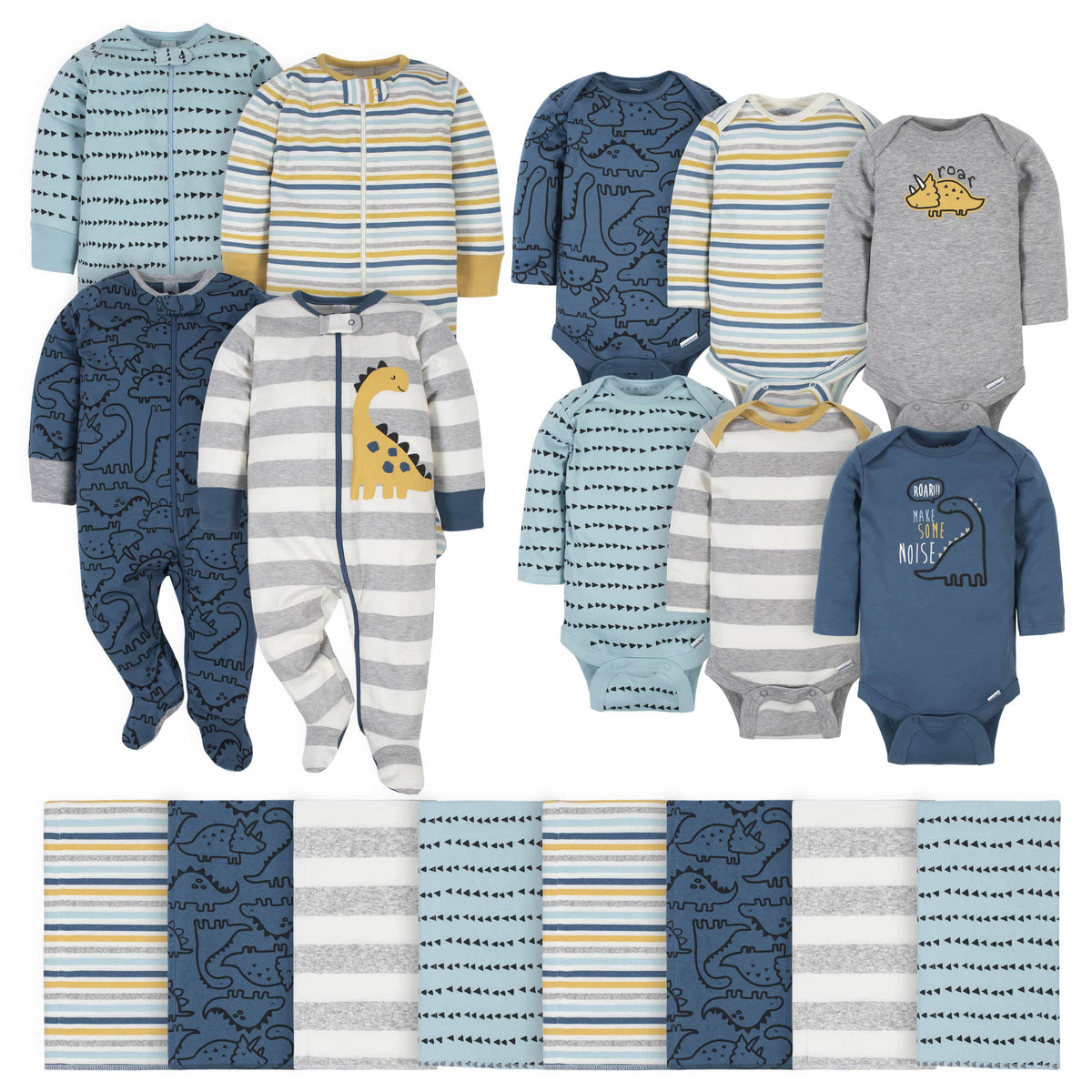 18-Piece Baby Boys Dinosaur Sleep 'N Play, Onesies® Bodysuit, and Burpcloth Set-Gerber Childrenswear
