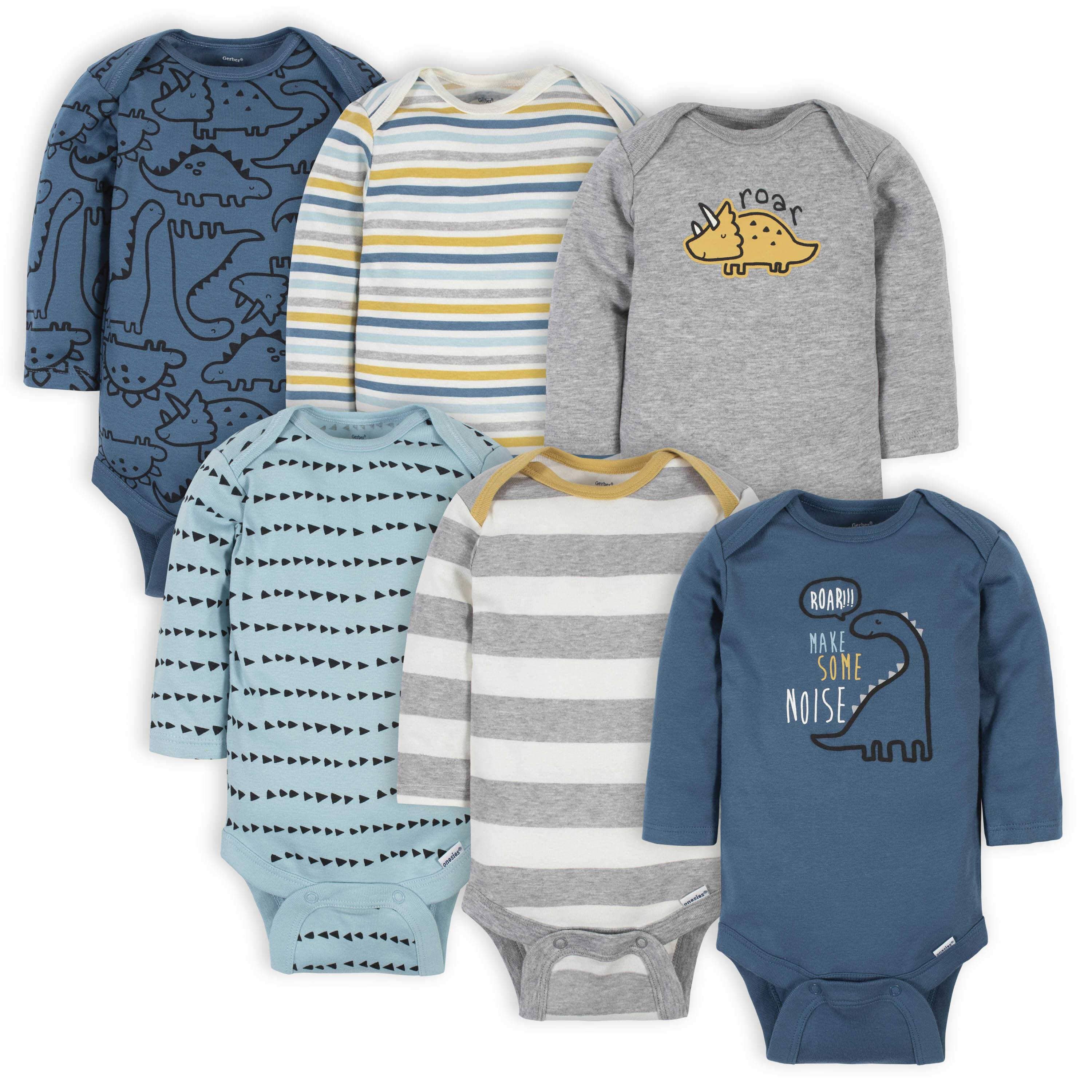 6-Pack Baby Boys Dinosaur Long Sleeve Onesies® Bodysuits-Gerber Childrenswear