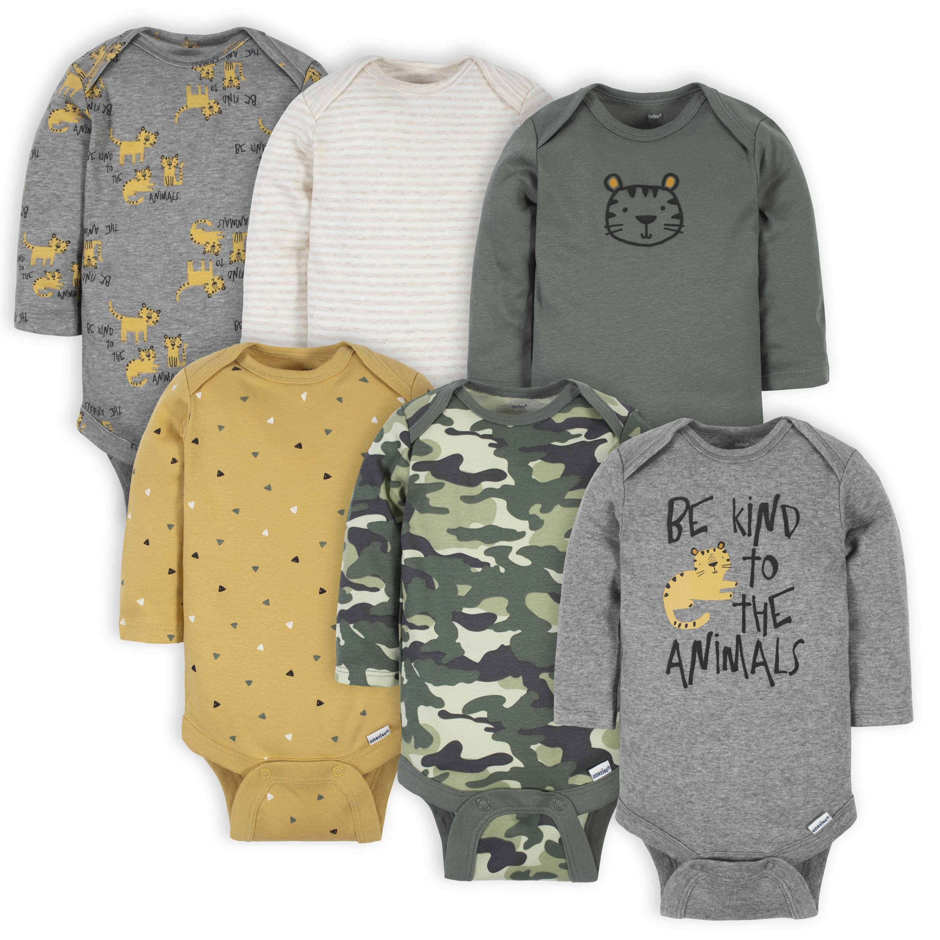 6-Pack Baby Boys Tiger Long Sleeve Onesies® Bodysuits-Gerber Childrenswear