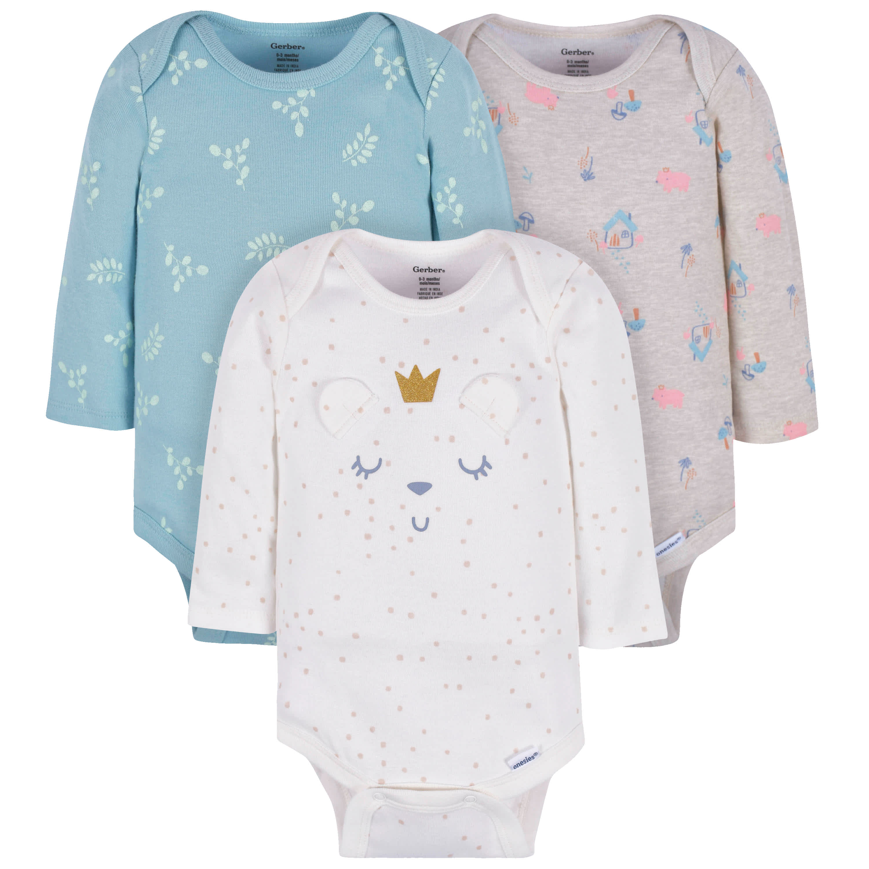 3-Pack Baby Girls Bear Fairy Long Sleeve Onesies® Bodysuits