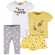 4-Piece Baby Girls Bee Garden Onesies® Bodysuit, Tee, Skort & Pant Set-Gerber Childrenswear